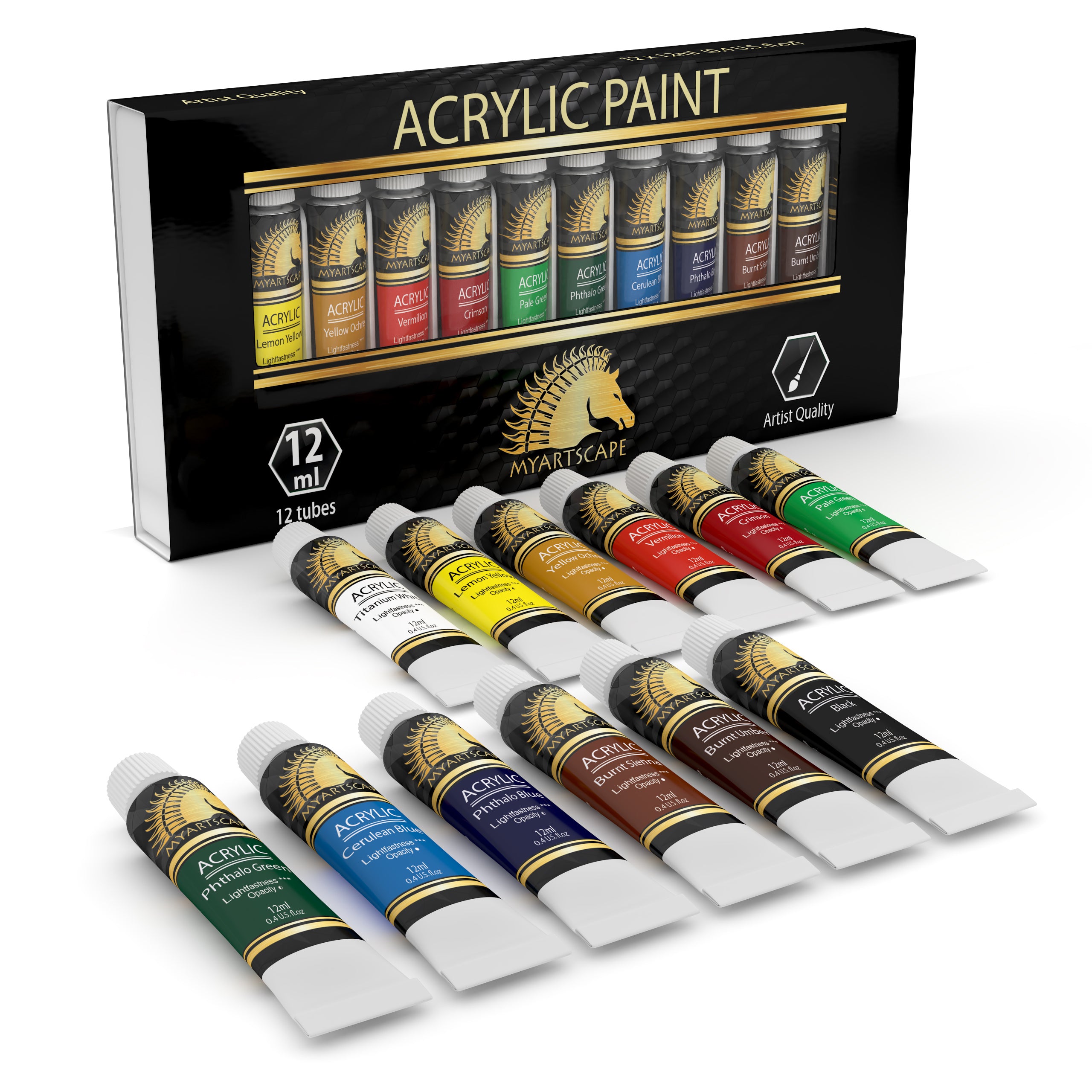 BASICS 12-Color Acrylic Paint Pots Set - Fine Line Art and Frame