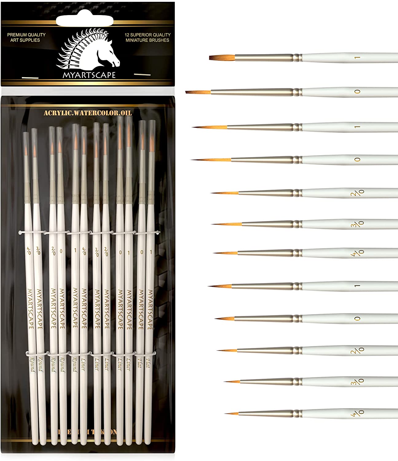 Miniature Paint Brush Set, Set of 12 Art Brushes
