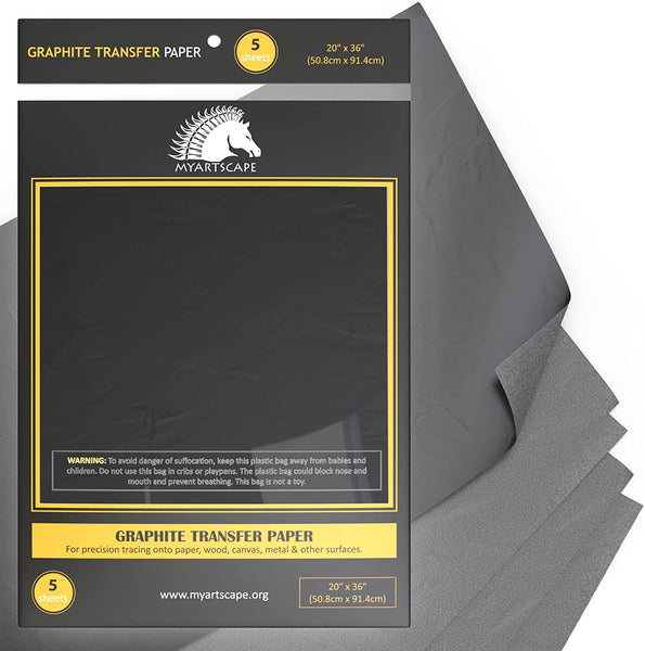 Graphite Transfer Paper, 20" x 36" 5 Sheets Black Waxed Carbon Pap