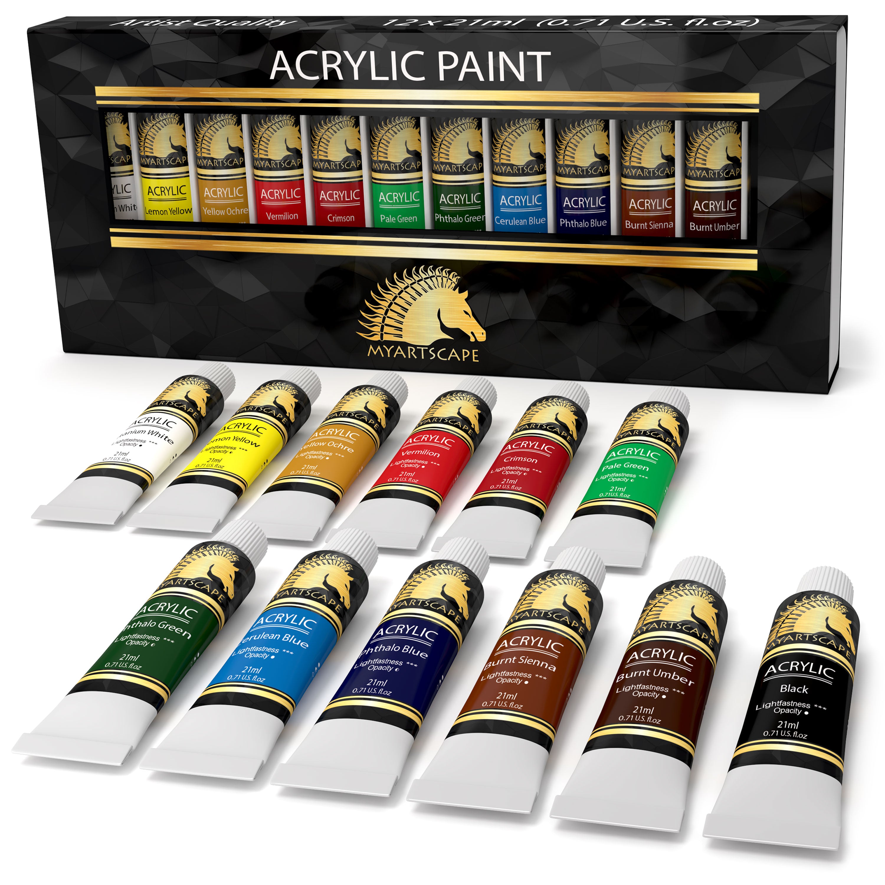 Acrylic Paints, 21ml Tubes - Set of 12
