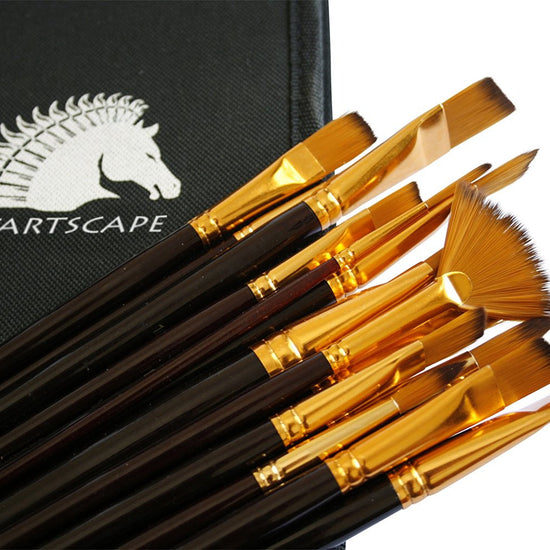 Premium 15-Piece Artist Paintbrush Set with Long Handles and Travel Holder