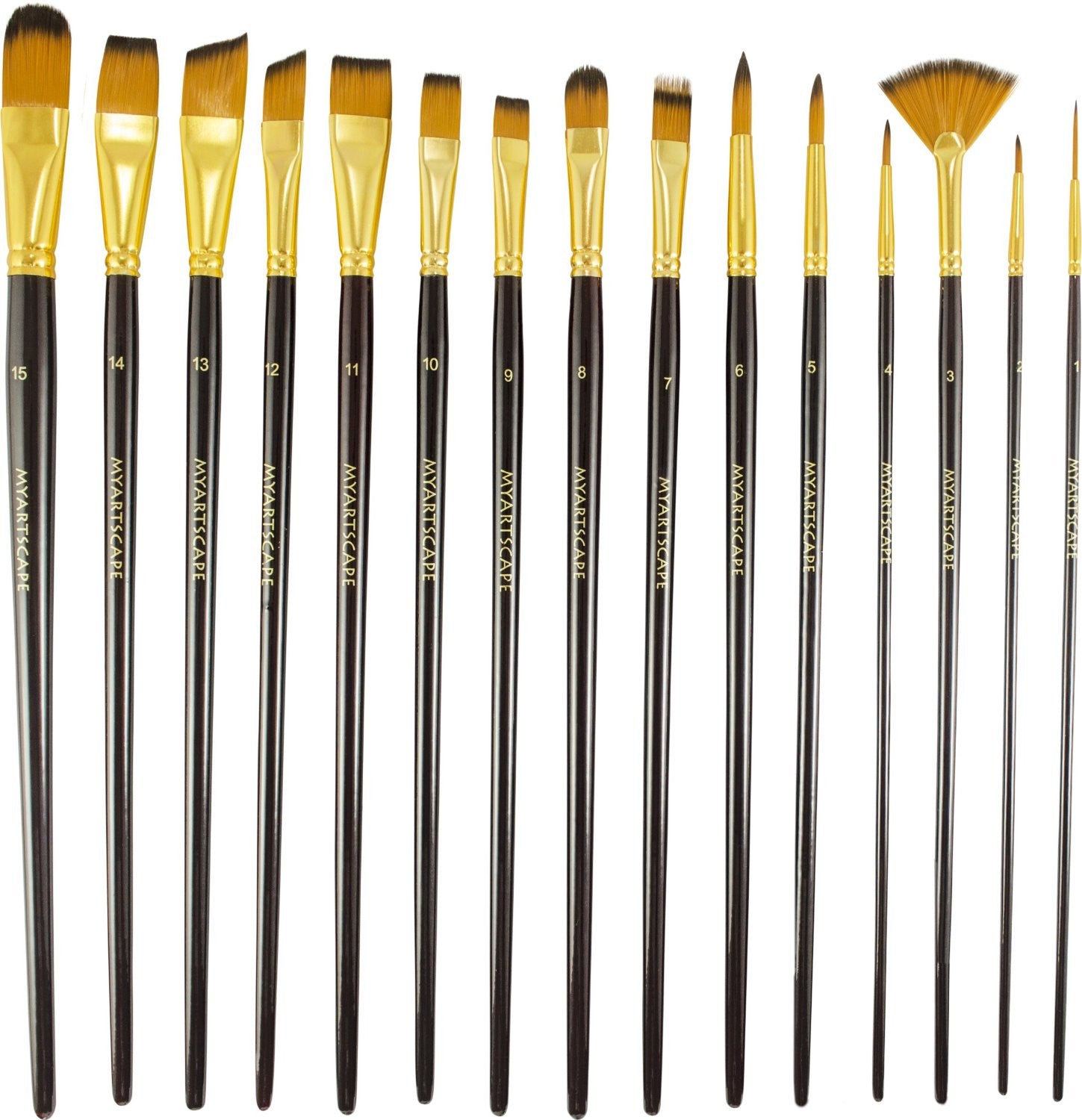 Short Handle Paint Brush - Set of 15 Art Brushes