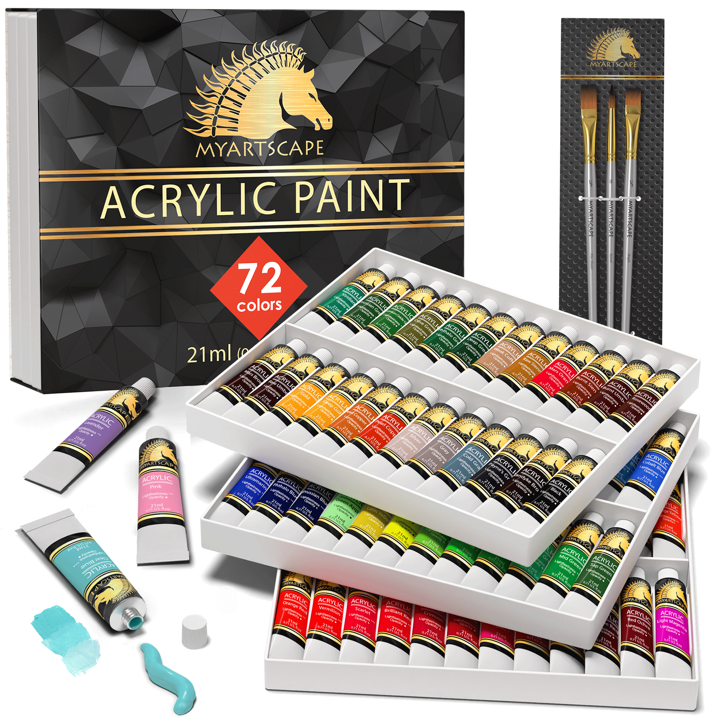MyArtscape Acrylic Paint Set - 12 x 21ml tubes - Lightfast - Heavy Body -  Rich Pigments - Great Tinting Strength - Acrylic Painting Supplies for