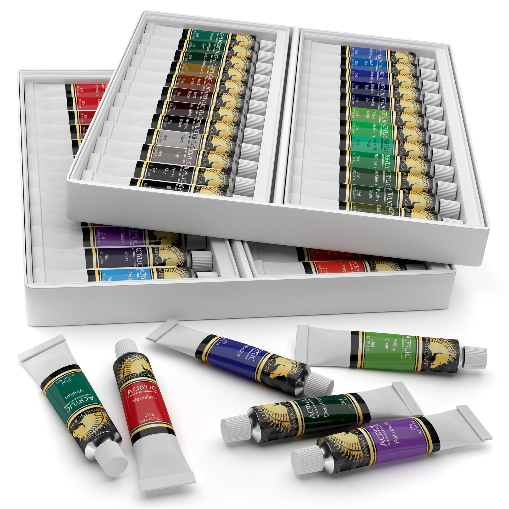 Acrylic Paint Set, 21ml Tubes - Set of 72 with 3 Paint Brushes – MyArtscape