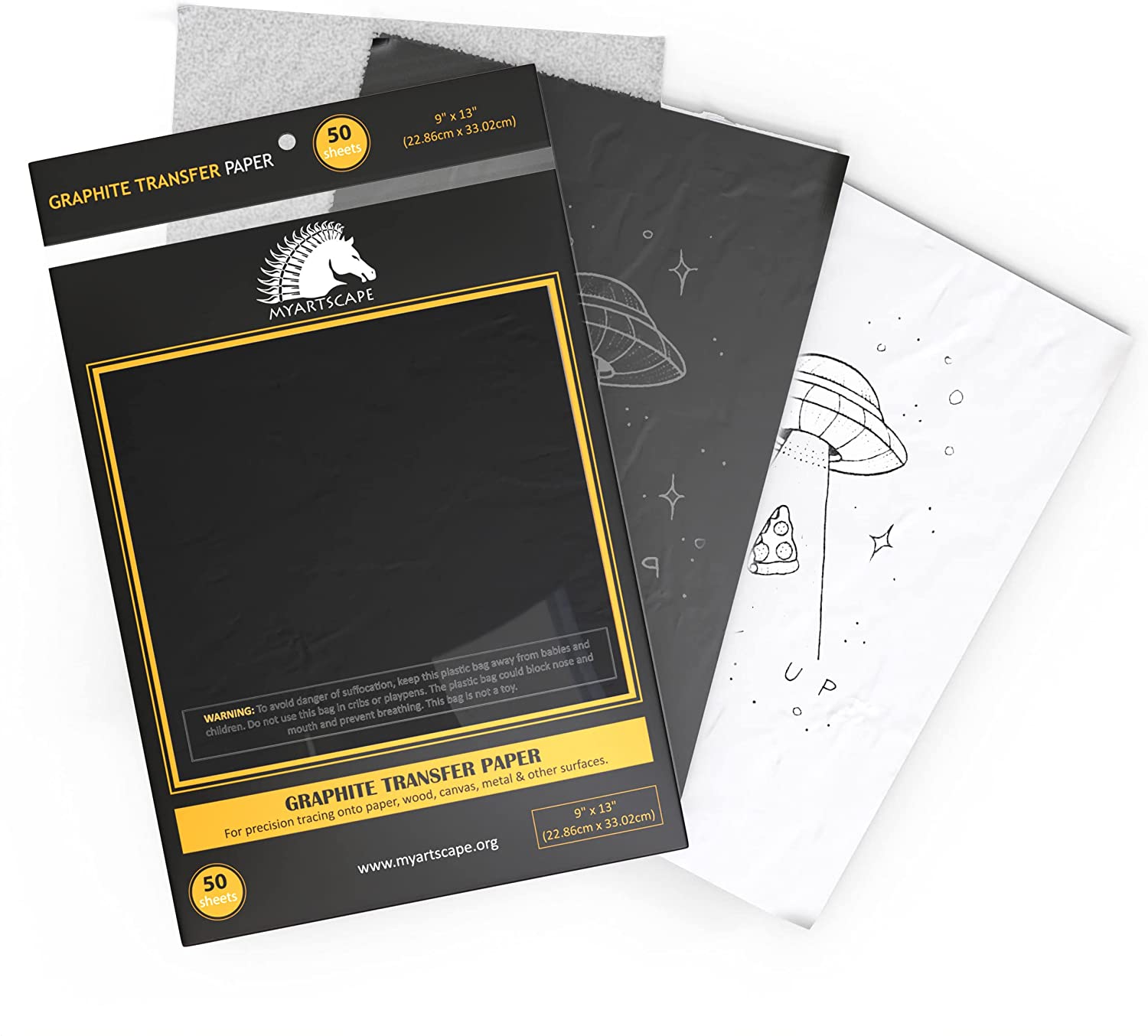 Graphite Transfer Paper, 9 x 13 - 50 Sheets - Black Waxed Paper