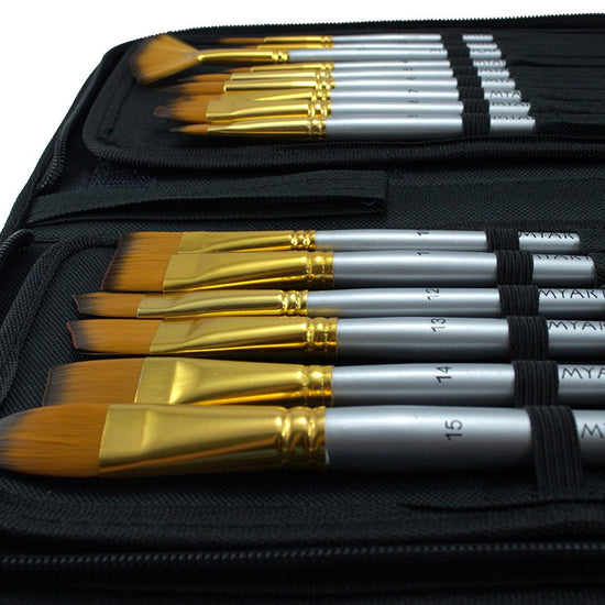 Travel-Friendly 15 Pc Art Brush Set - Short Handle Paintbrushes