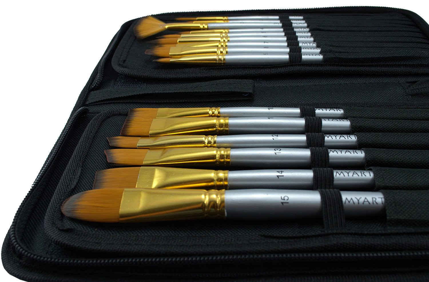 Travel-Friendly 15 Pc Art Brush Set - Short Handle Paintbrushes