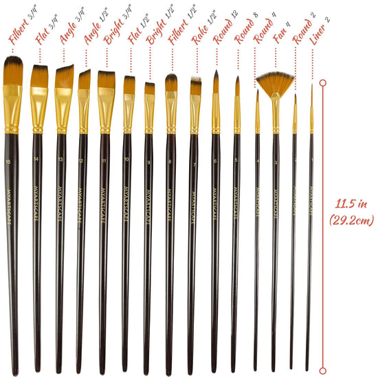 Professional-Grade 15 Pc Brush Set - Long Handle Artist Paintbrushes