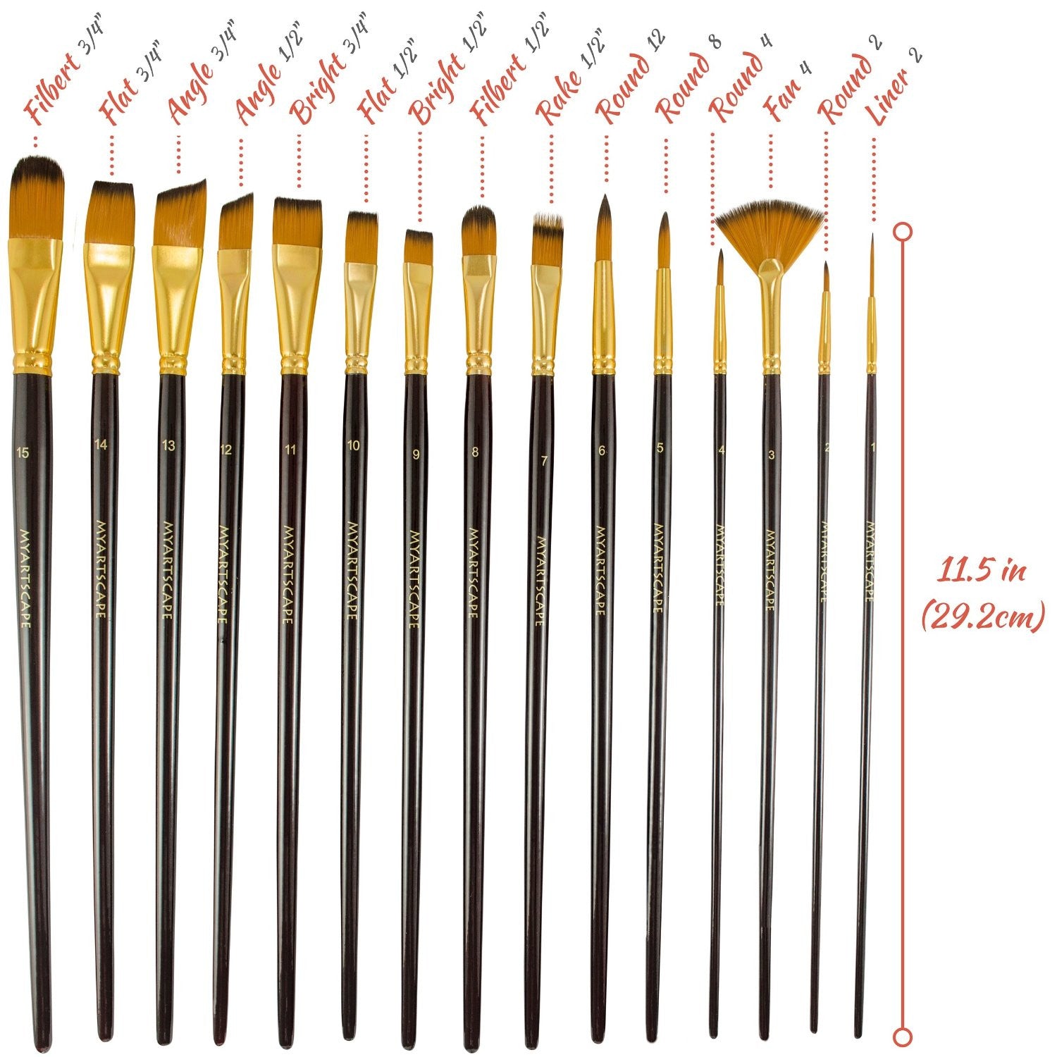 16 Pieces Professional Paint Brush Set Arts Crafts Supplies Painting Brushes Black
