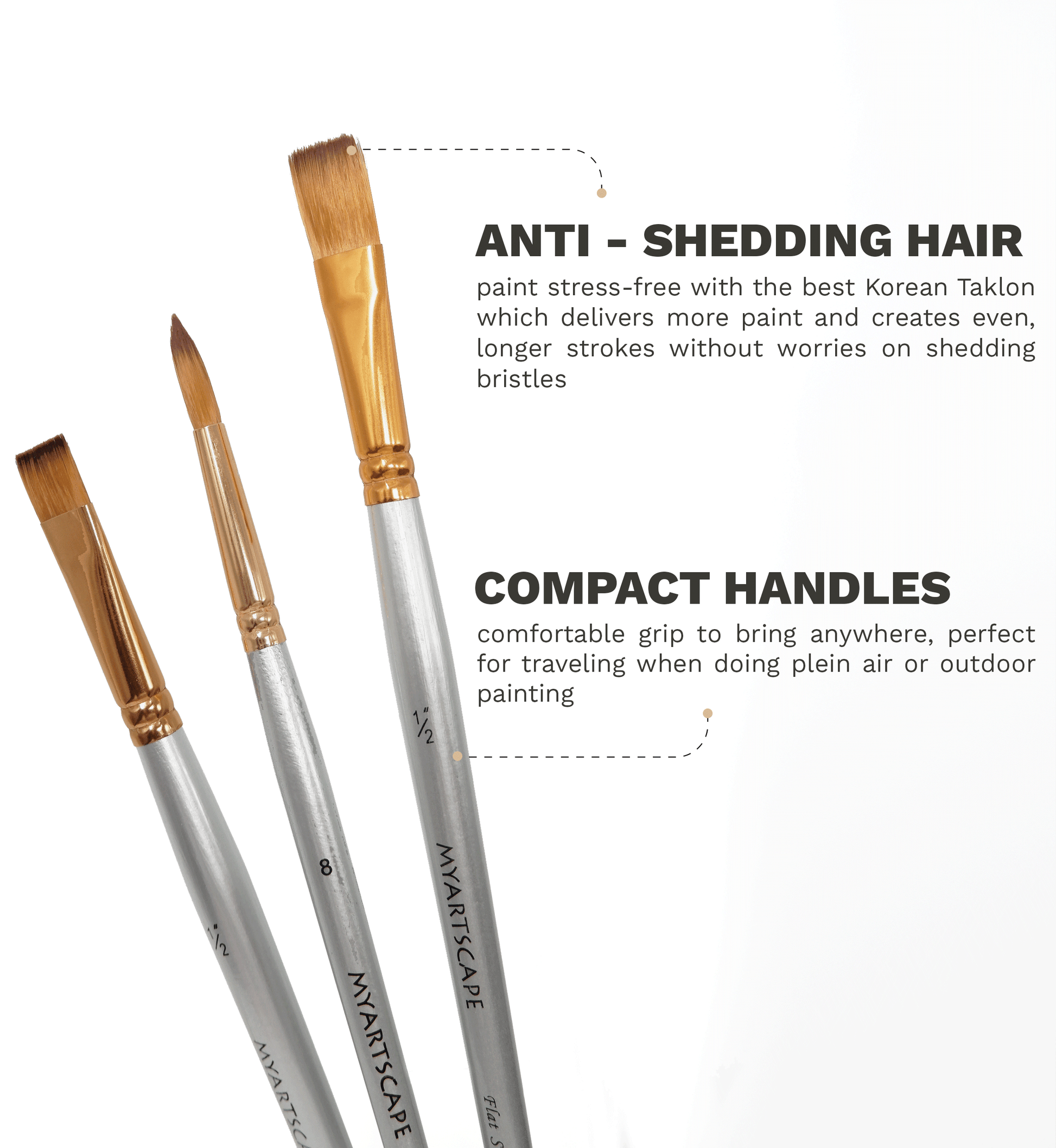 three anti-shedding korean taklon brushes