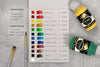 color swatches of 12 colors of acrylic paint