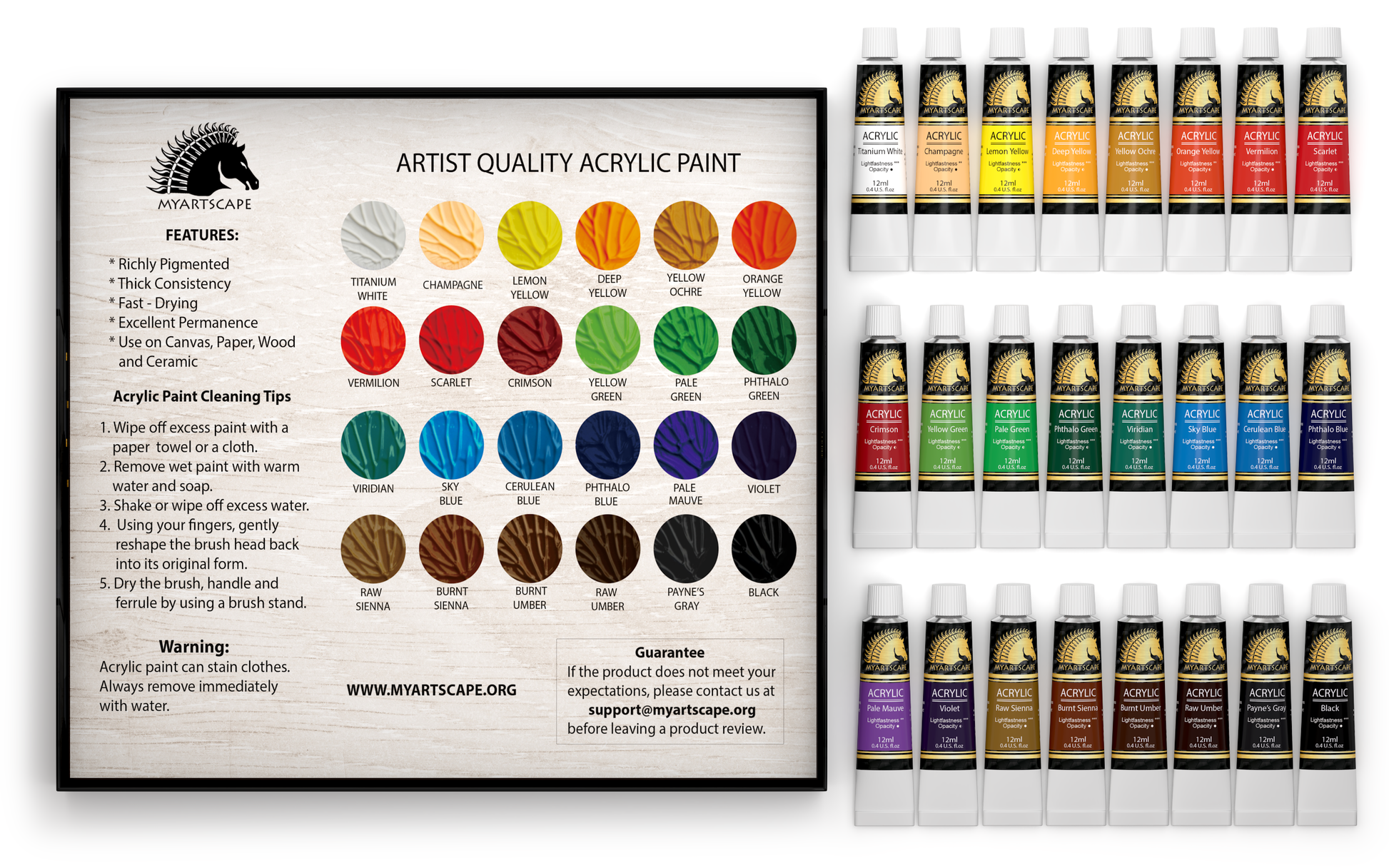 24 Color Set of Acrylic Paint In 12Ml Tubes Bonus Color Mixing Wheel — TCP  Global