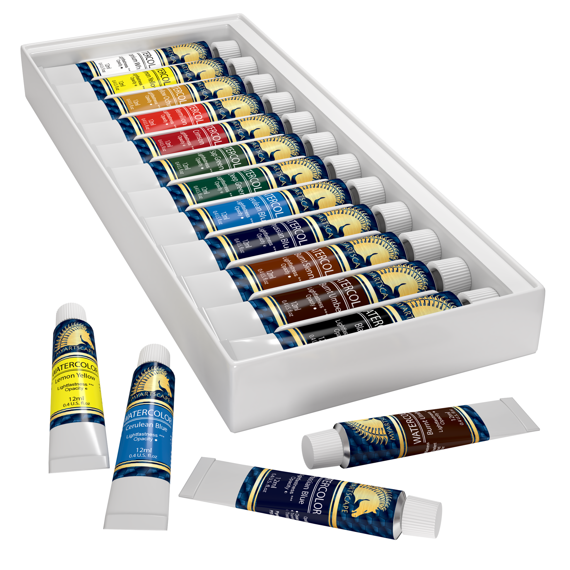 MyArtscape Watercolor Paint Set - 12 x 12ml Tubes - Lightfast - Highly  Pigmented - Vibrant Colors - Fade Proof - Painting Kit for Adults & Hobby